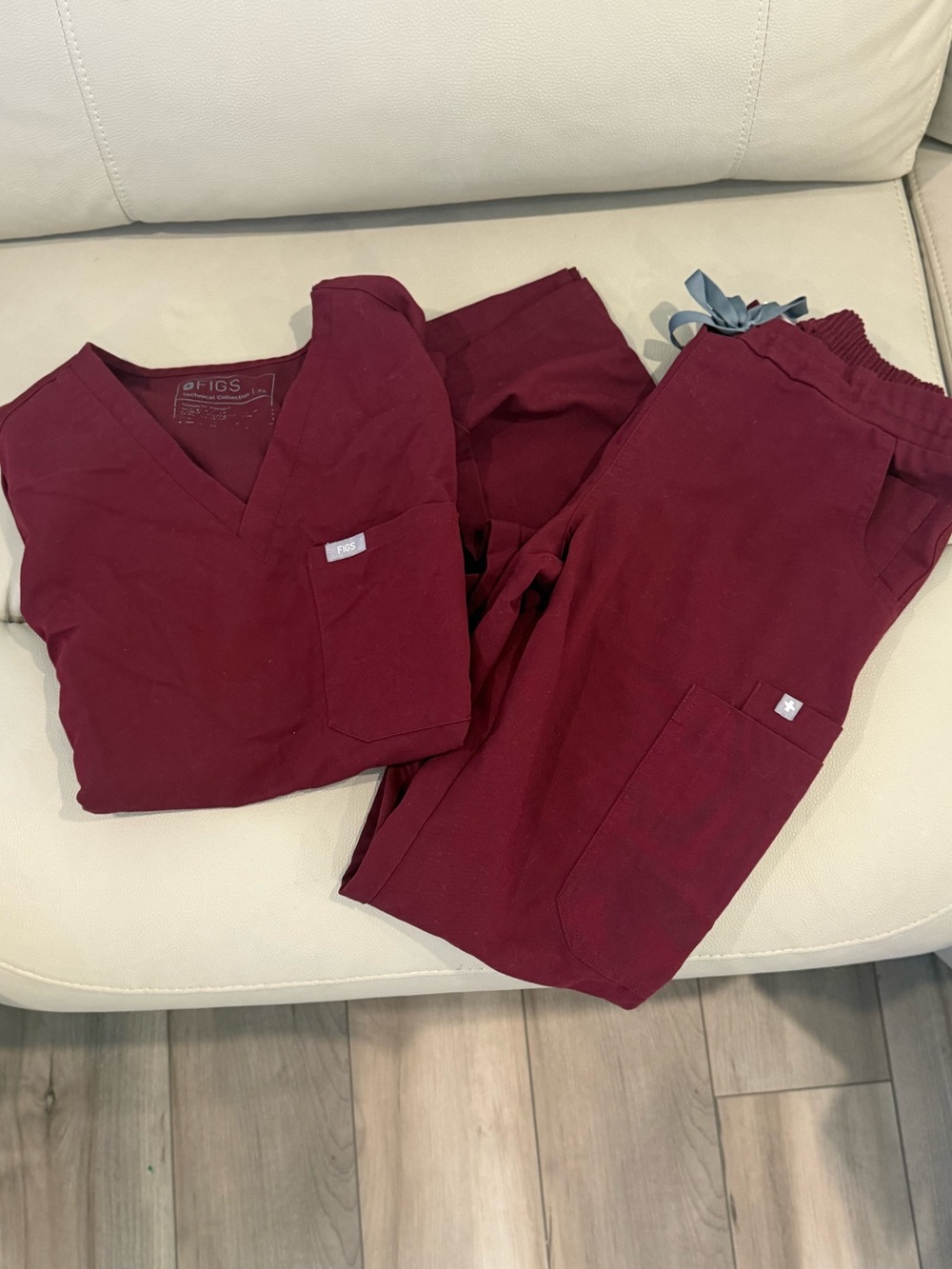 Figs Kids Burgundy V-Neck Scrub Top and Joggers Set